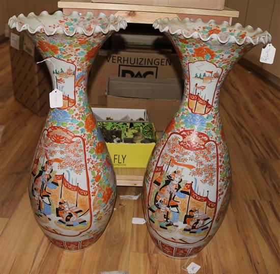 A large pair of Japanese polychrome vases (repaired), H 77cm